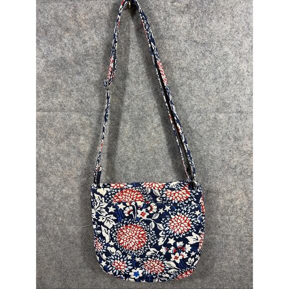 Vera Bradley Triple Zip Cross Body Bag Floral Red/White/ Blue Medium - Picture 4 of 11